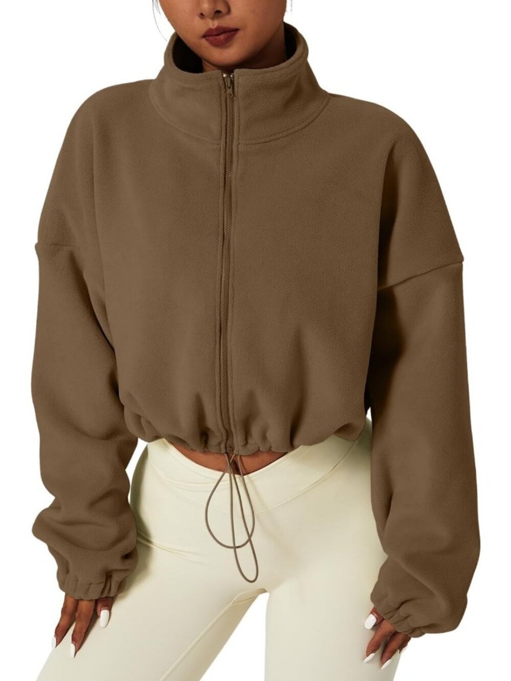 Cozy Women's Fleece Zip Jacket | Warm Winter Sherpa Crop Coat with Stand Collar